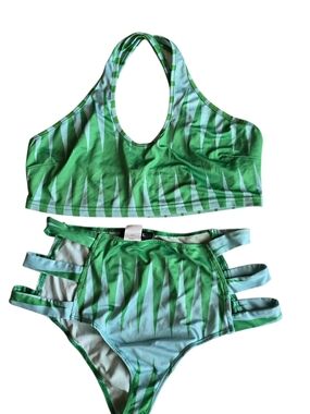 Banjul Green Striped High-Waist Racerback Bikini